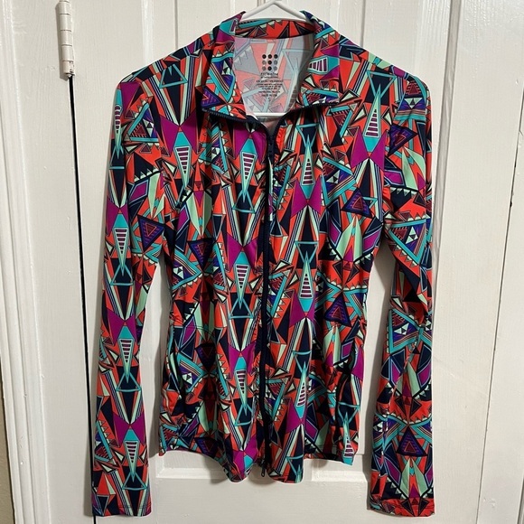 Title Nine Full Zip Abstract Print Long Sleeve Athletic Top Small B2 - Picture 1 of 6